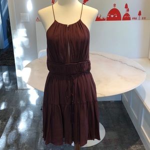 NWT Cinq a Sept silk lotus dress in rum raisin. M